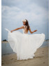 Ivory Lace Chiffon Keyhole Back Cap Sleeves Beach Wedding Dress 